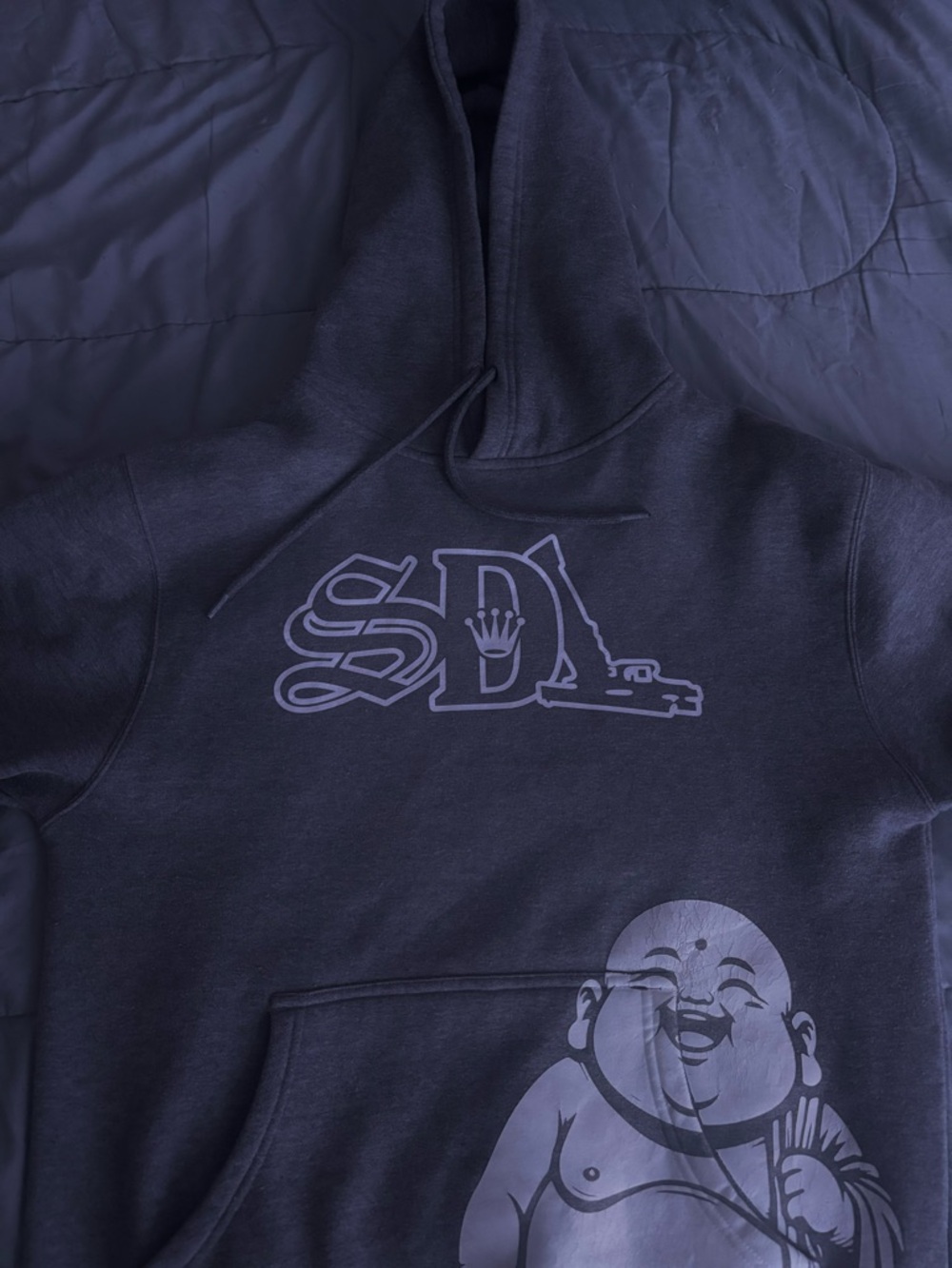 Navy Graphic Hoodie with Buddha Print